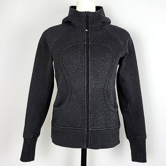 Lululemon Sparkle Scuba Hoodie Dark Grey Silver Specks Cotton Thumbholes Sz 8 - Picture 1 of 11